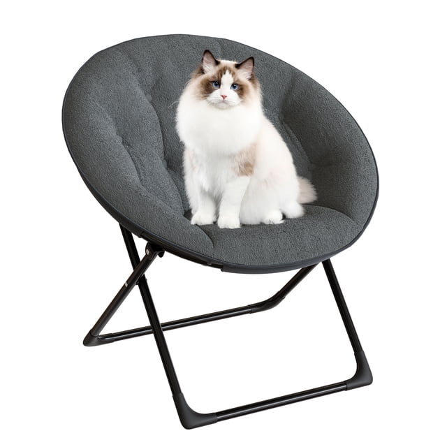 Sillón plegable Soft Moon para dormitorio y sala de estar: cómodo sillón tipo platillo de piel sintética con estructura metálica resistente, sillón de lectura portátil, gris con patas negras