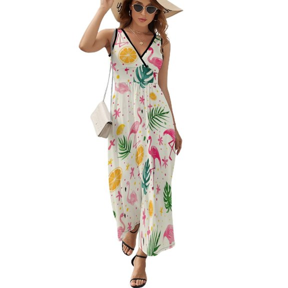 Flamingo Pattern Sleeveless Dress Female Clothing Dress Women Summer 2025 Dress