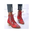 thumbnail image 4 of Frontwalk Womens Booties Pointed Toe Western Cowgirl Boot Embroidered Floral Ankle Boots Party Anti-Slip Winter Shoes Ladies Lace Up Red 5, 4 of 9