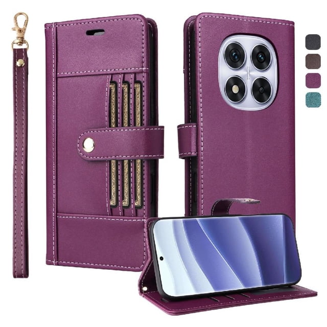 FOXDOCK Funda tipo Cartera para Xiaomi Redmi Note 14 Pro 4G/5G – Cubierta de Cuero PU con Múltiples Ranuras, Bolsillo para Efectivo y Correa de Muñeca