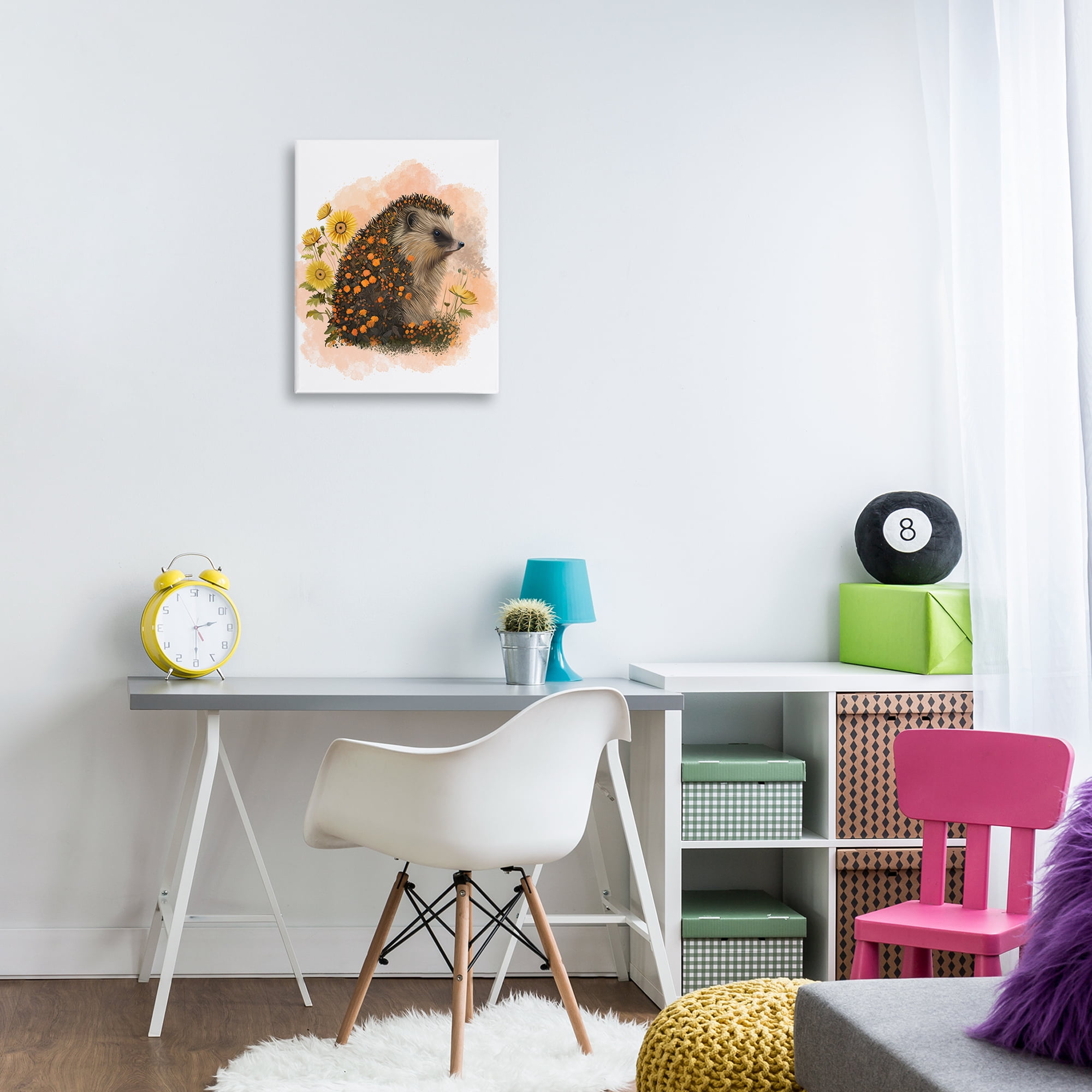Stupell Industries Wildflower Patterned Hedgehog Animals & Insects Painting Gallery Wrapped Canvas Art Print Wall Art, 16 x 20