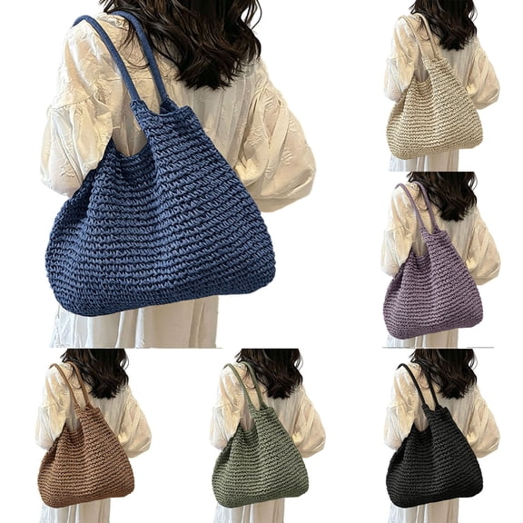 Women Large Straw Beach Bag Handmade Woven Shoulder Bags Hobo Tote Handbag Purse for Summer