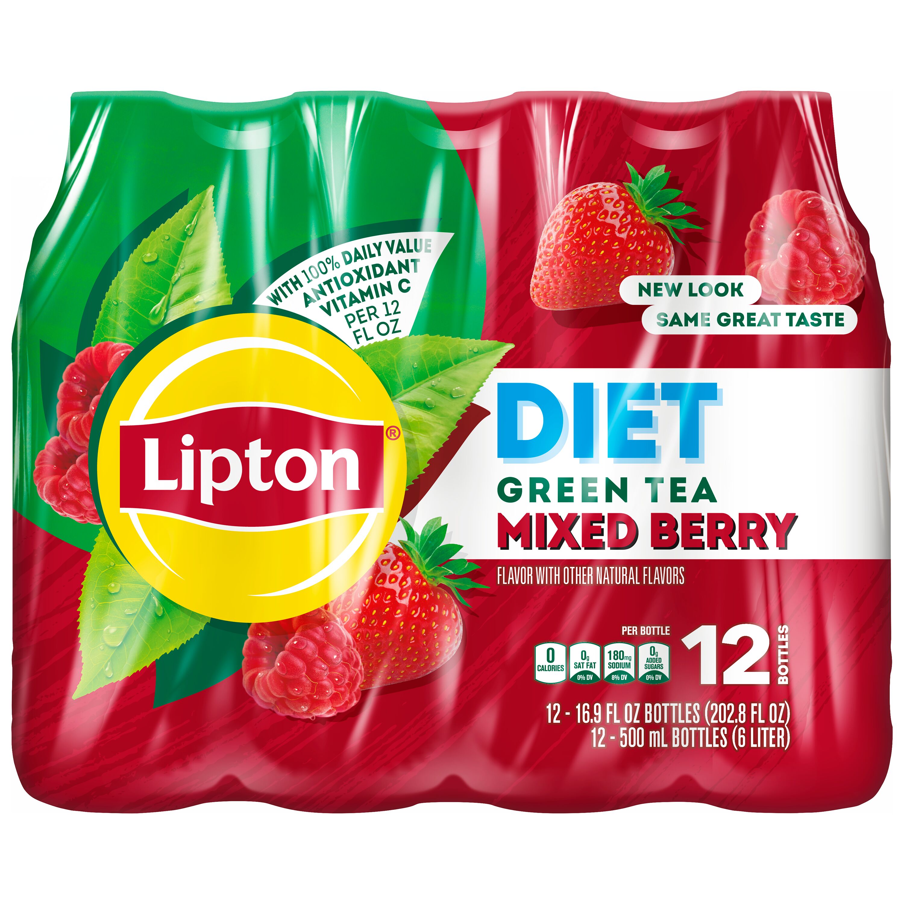 Lipton Diet Green Tea Mixed Berry Iced Tea, 16.9 fl oz, 12 Pack Bottles - image 2 of 6