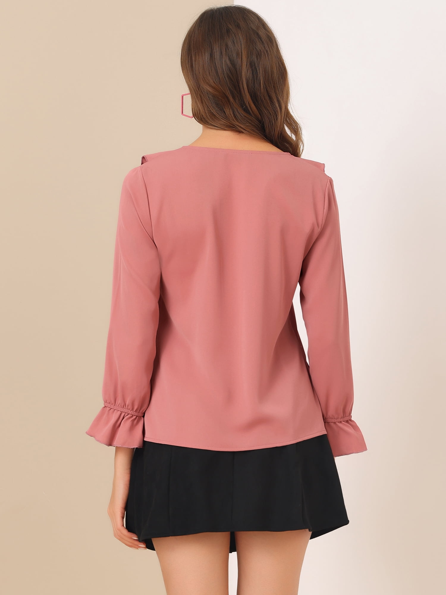 DARING DIVA Women's Ruffle V Neck Chiffon Peasant Blouse 3XL Dark Pink