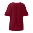 thumbnail image 6 of CFLVAEK Cotton Linen Tops for Women Plus Size Elbow Sleeve Tshirt Casual Summer Crewneck Shirts Solid Color Side Slit T Shirts Wine M, 6 of 6