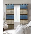 thumbnail image 4 of Blue Beige Wood Grain Blackout Curtains for Bedroom Living Room Darkening Curtains 63 Inches Long Modern Shabby Chic Board Window Curtain 2 Panels Set Window Treatment Grommet Drapes 52"x63", 4 of 9