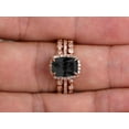 thumbnail image 4 of 3Pcs Black Diamond Moissanite 3.05 Carat Trio Ring Set Engagement Ring On Solid 10k Rose Gold Full Eternity Ring Art Deco Milgrain Promise Ring, 4 of 5