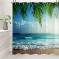 thumbnail image 2 of Ocean Shower Curtain, Summer Tropical Palms Maldives Island Beach Sea Landscape Bathroom Curtain Waterproof Fabric Machine Washable with 12 Hooks, 2 of 6
