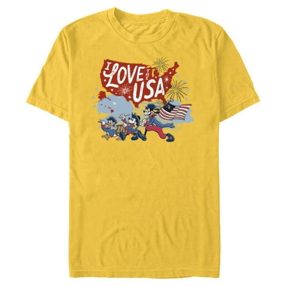 Disney Mickey Mouse & Friends I Love the USA Fourth of July - Short Sleeve Blended T-Shirt for Adults - Customized-Yellow