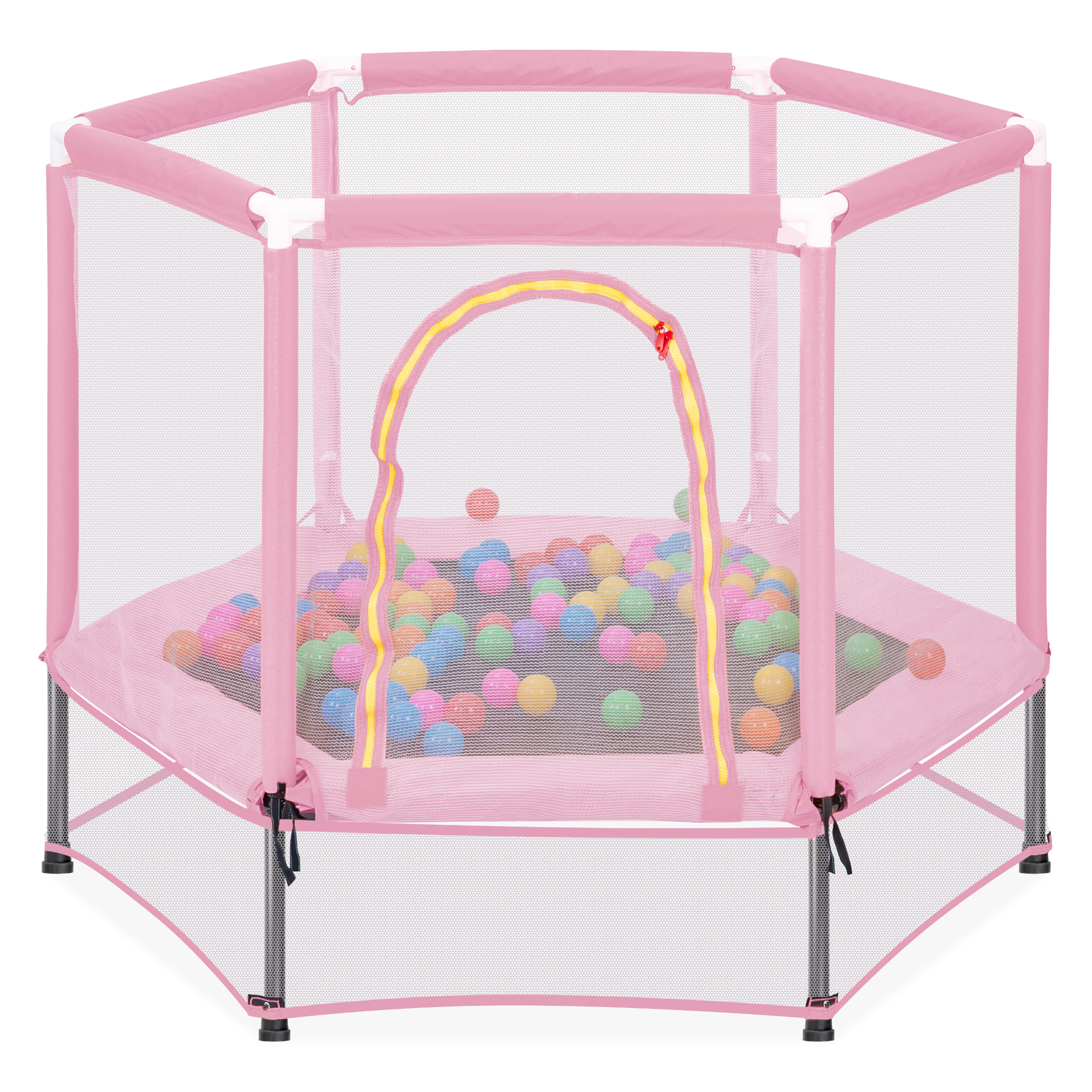 EUROCO 55" Mini Toddler Trampoline with Ocean Balls, No-Gap Design, Small Round Trampoline for Kids with Upper&Lower Safety Net
