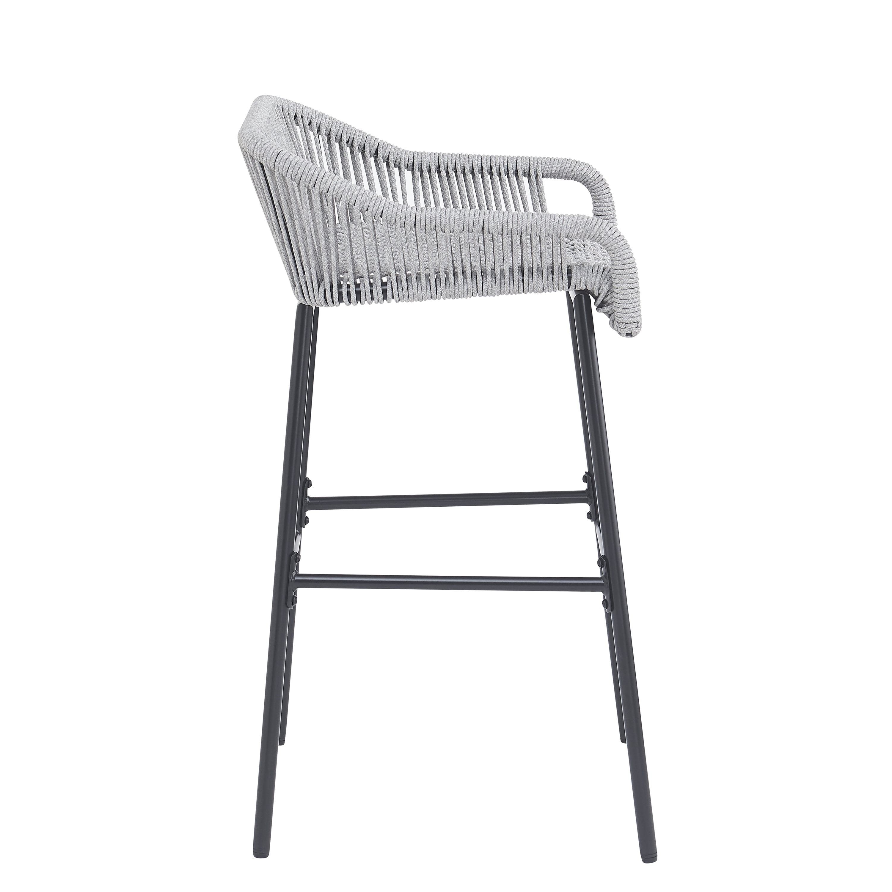 Outdoor Rope Bar Stools Set of 2 for Patio Bar Counter, Light Gray