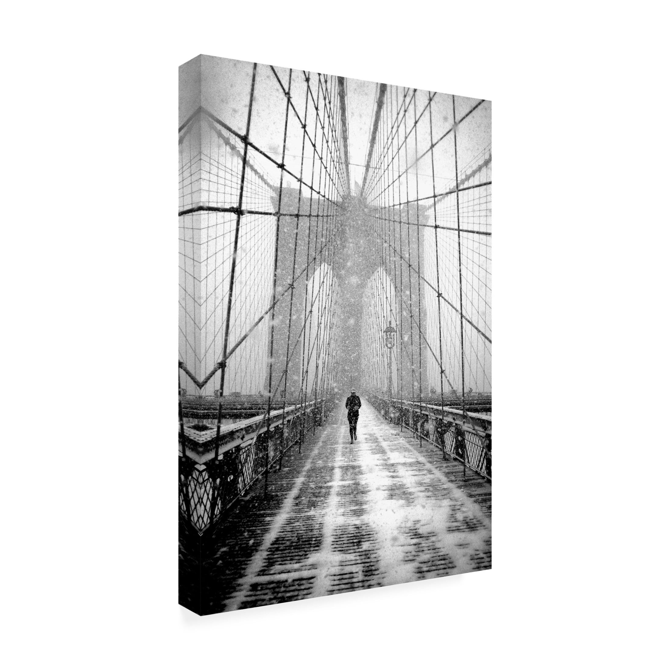 Canvas Wall Art - Martin Froyda 'New York Walker In Blizzard - Brooklyn Bridge' Wall Art for Living Room, Bedroom, or Office Décor by Trademark Fine Art - 22 x 32 Inches