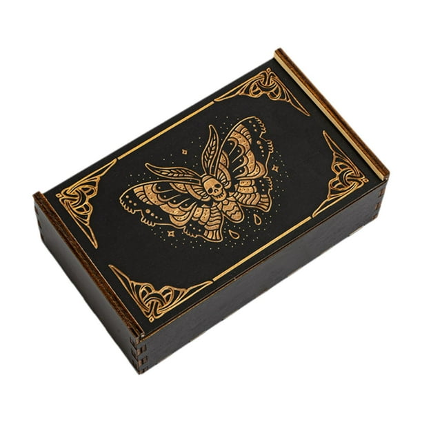 Caja de Tarot de Madera Porta Cartas Coleccionable Pequeño Regalo Decorativo Rectangular Juego Mariposa