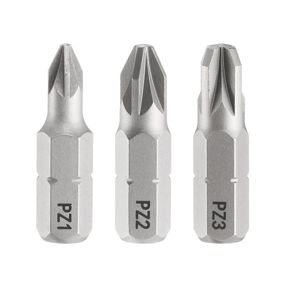 Uxcell 3pcs PZ1/PZ2/PZ3 Pozi Screwdriver Bit 1/4" Hex Shank 25mm/1" Length Magnetic Phillips Slotted Hex Bits S2 Steel Screw Driver Bit