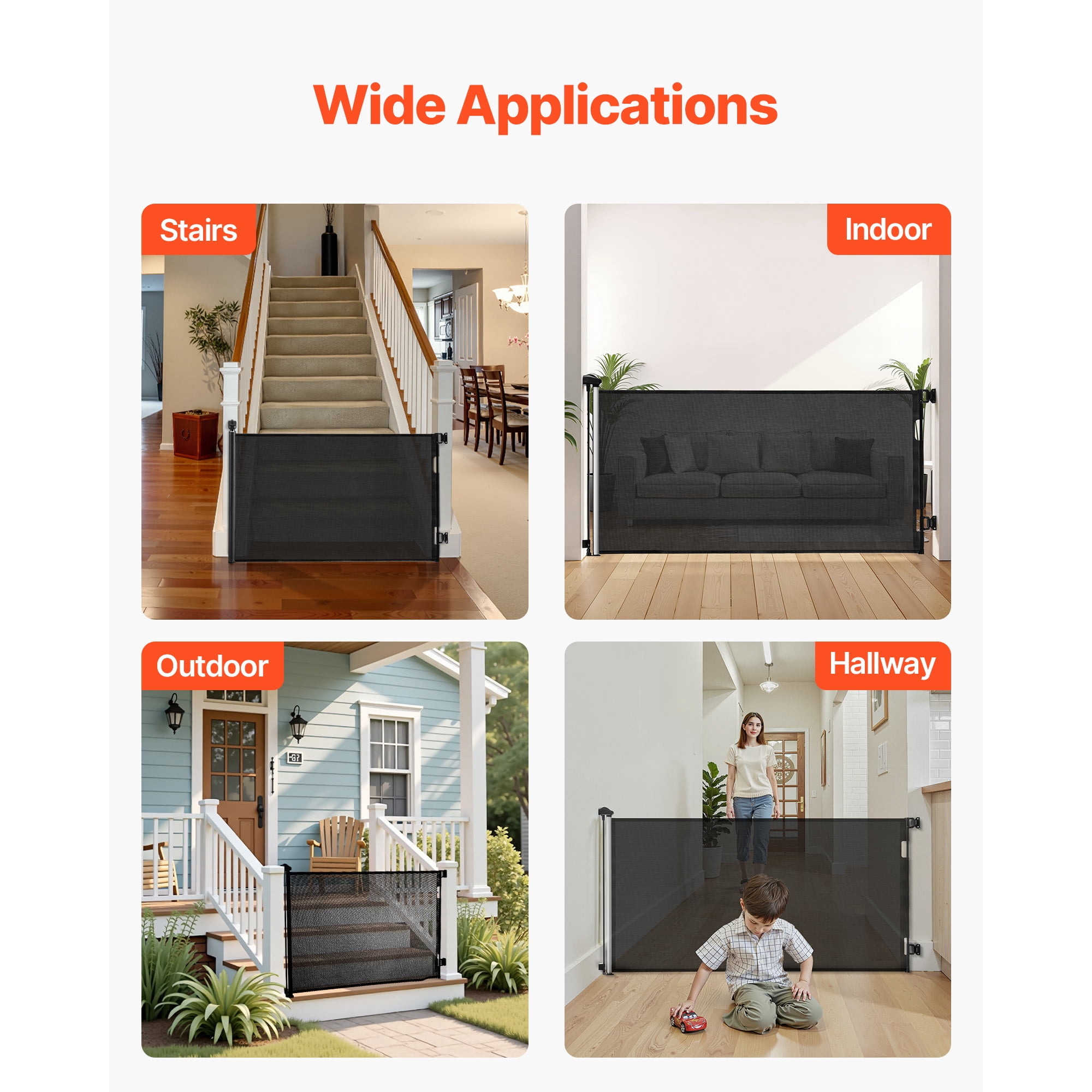 KFFKFF Retractable Baby Gate, Expands Up to 72.8 Inches Wide and 38.5 Inches Tall, Features Safety Lock, Convenient Walk-Through Design, Mesh Barrier for Pets and Kids, Suitable for Stairs, Hallways