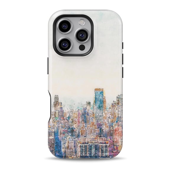 DesignSkinz Scratch-Resistant Hard Slim Case Compatible with iPhone 16 (Compatible with MagSafe) - Watercolor New York City Skyline