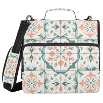 FORMRS Zipper Binder with Shoulder Strap 1.5-inch Ring 500 Sheet Capacity File Bag, Green Geometric Pattern