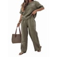 thumbnail image 2 of Women'S Plus Size Summer Two Piece Sets Cap Sleeve Floral Blouse Belted Pants Outfits Green XXXL, 2 of 8