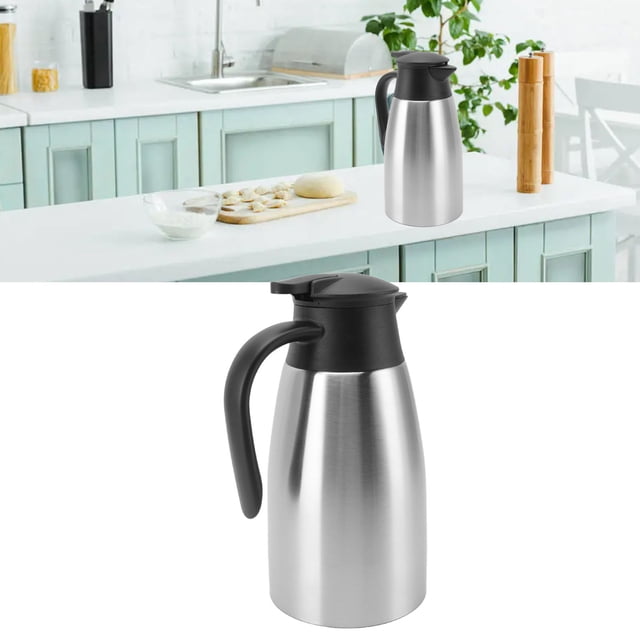 Stainless Steel Thermal Carafe, Wall Vacuum Insulated Thermal Water Bottle Coffee Tea Pot Press Style Thermo Jug Stainless Steel Thermal Carafe