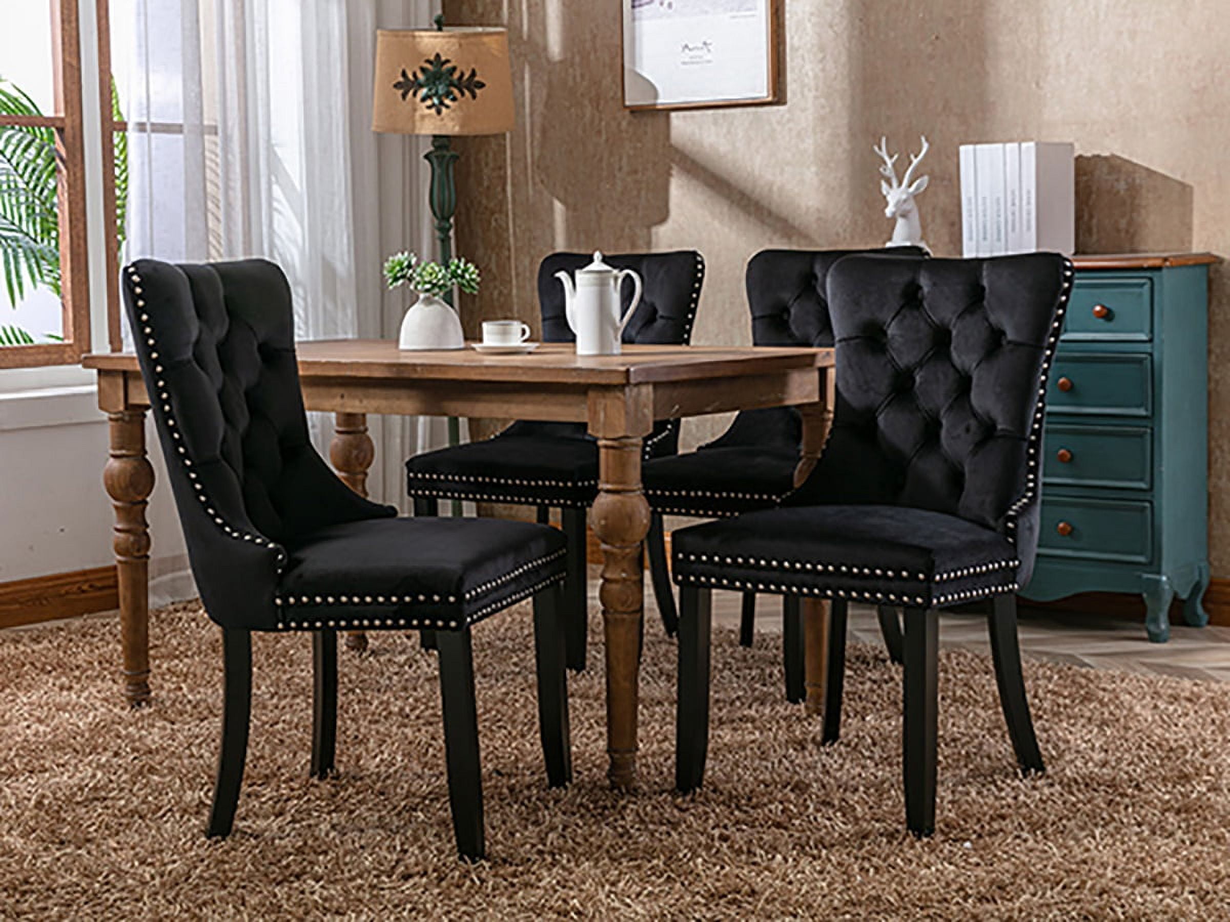 ODUSE-DAILY Black Velvet Dining Chairs Set of 4, Kitchen & Dining Room Chairs, Sillas De Comedor, Nailheads Tufted, Velvet Upholstered, Solid Wood (Black, 4 Pcs)