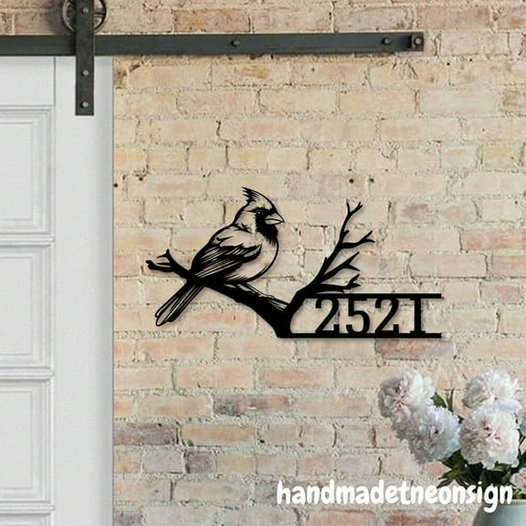 Handmadetneonsign Cardinal Home Number Metal, Bird House Number Metal Decor, Address Wall Sign 041280
