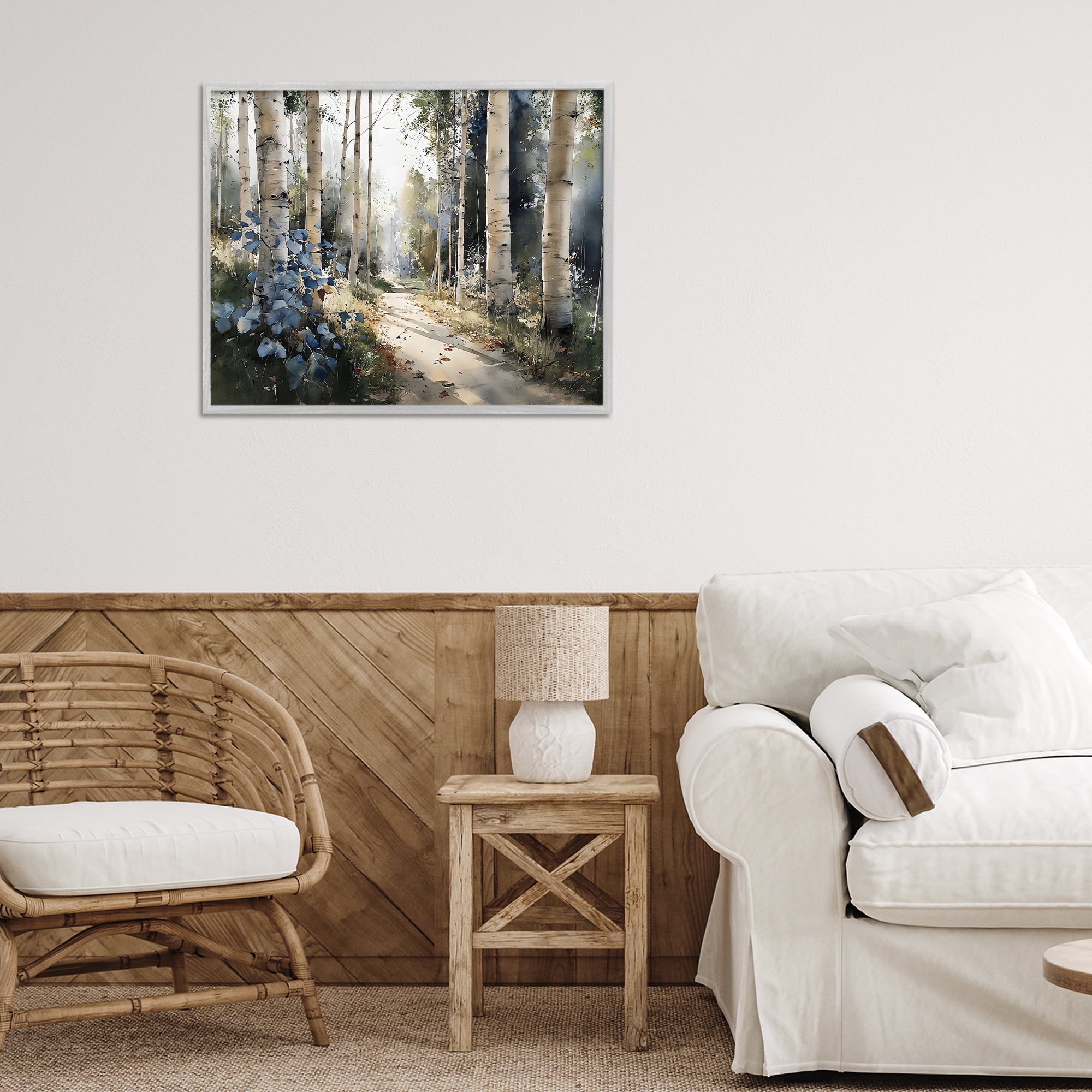Stupell Industries Blue Birch Sunlit Forest Gray Framed Giclee Art, design by Franklyn Gregory