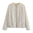 thumbnail image 1 of HBFAGFB Vestes à Sequins pour Femmes Manteau à Col Rond à la Mode Polyvalent pour Usage Quotidien Blanc Taille m, 1 of 4