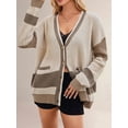 thumbnail image 4 of Women'S Fall Color Block Oversized Cardigan Sweater V-Neck Button Down Knit Cardigan Jacket Khaki L, 4 of 8