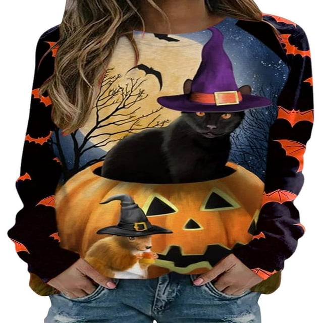 Déguisement de Fête Sweat-Shirt Halloween Bande Dessinée à Manches Longues Col Rond