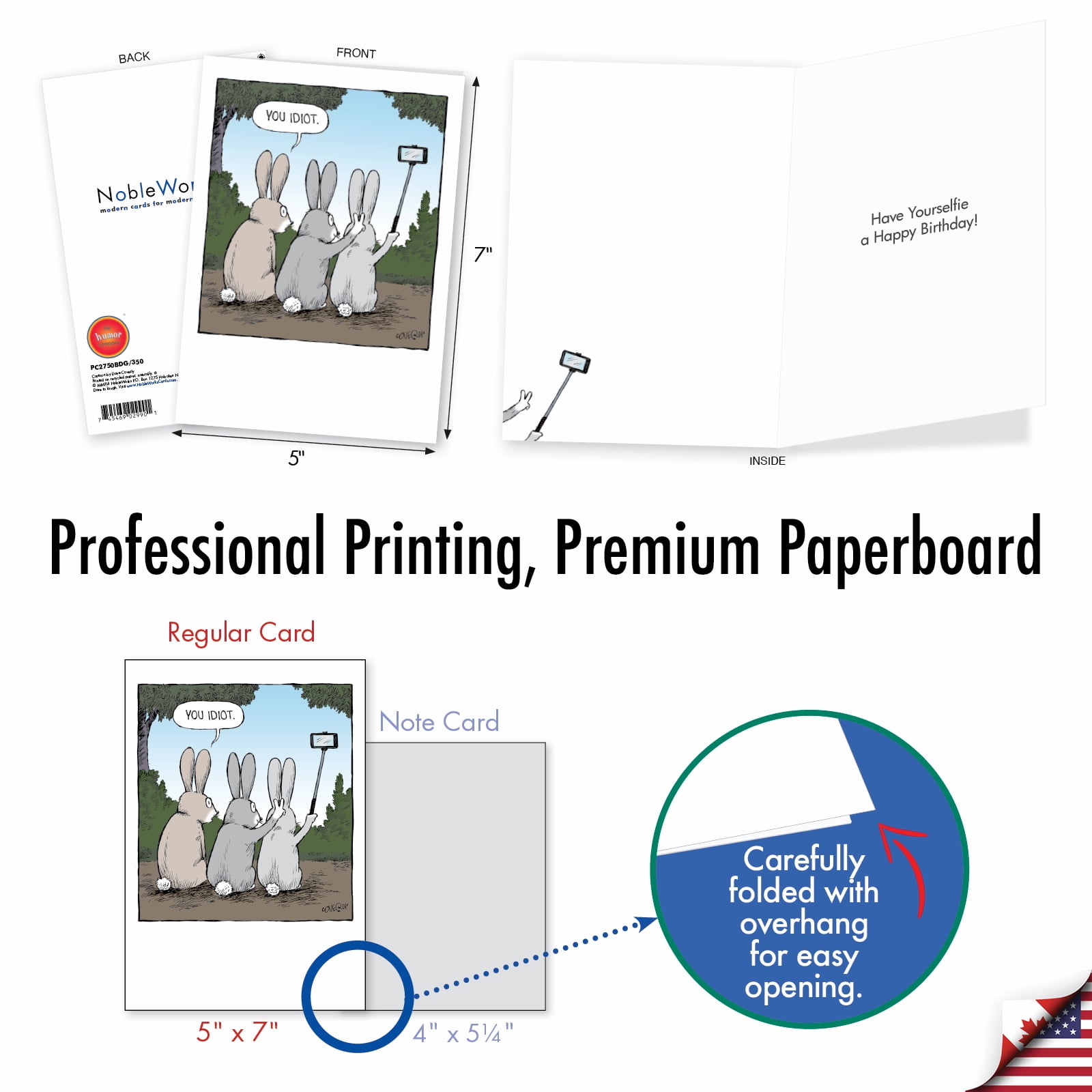 NobleWorks 36 Assorted Set Funny Birthday Greeting Cards w/ 5x7 Envelopes, 36x1 Designs, For Men, Women, Bday Cartoon Party AC9374BDG-B1x36
