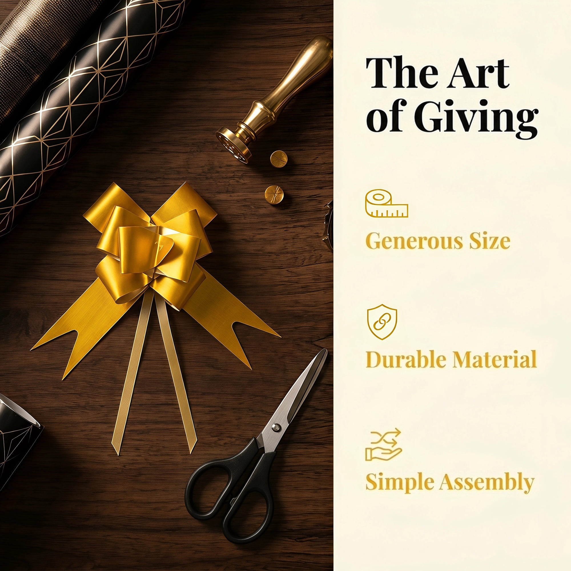 Unique Bargains Crush-resistant Metallic-finish Ribbon Bow for Elegant Gift Wrapping Gold