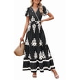 thumbnail image 2 of Womens 2025 Summer Casual V Neck Boho Maxi Dress Flowy Aline Bell Sleeve Tiered Floral Dresses with Pocket Black L, 2 of 7