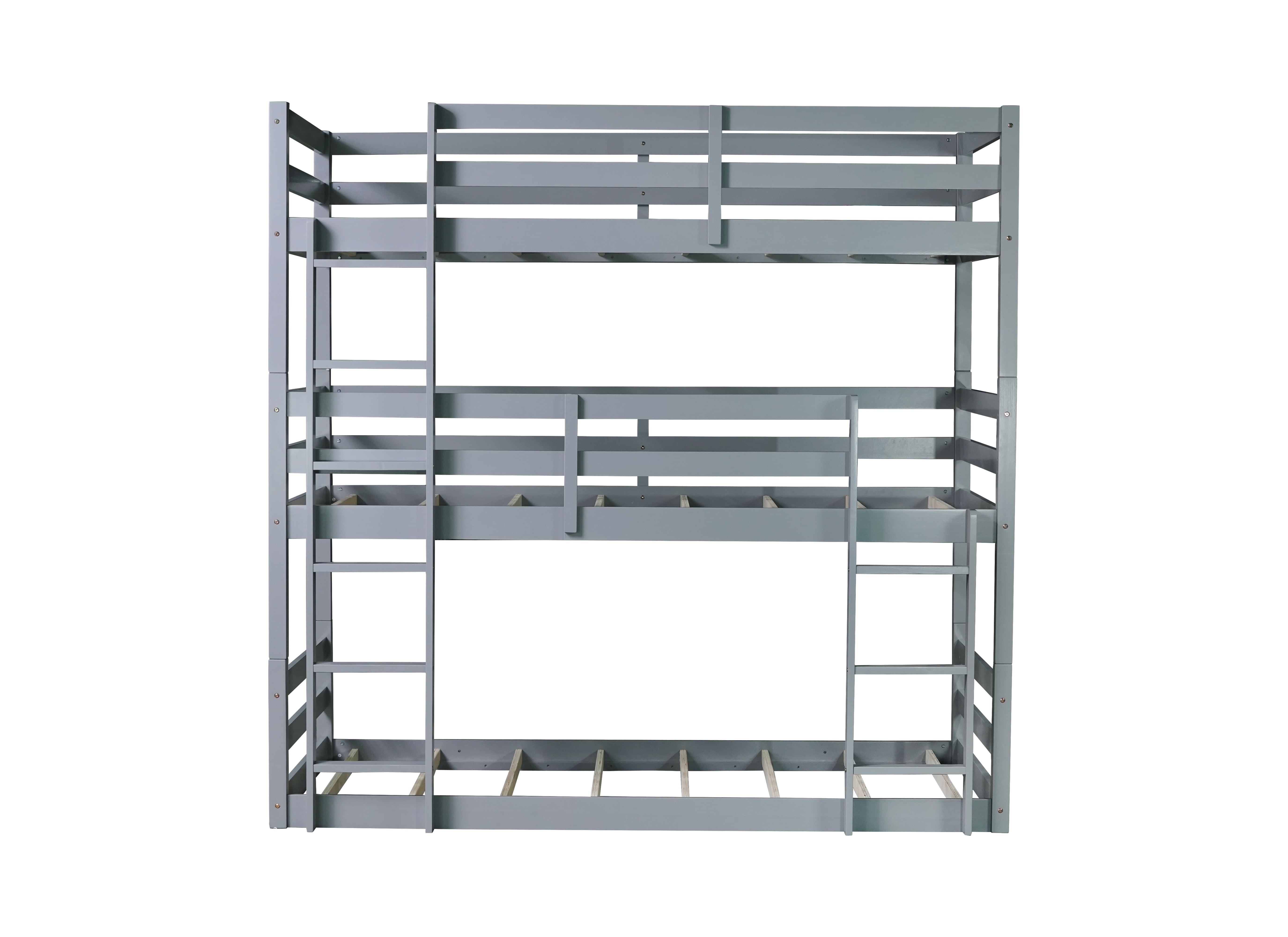 Euroco Wood Twin over Twin over Twin Triple Bunk Bed with Ladder for Kids Teens Bedroom, Gray
