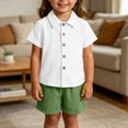 thumbnail image 6 of BLVB Baby Boy Girl Summer Clothes Toddler Infant Cotton Linen Short Sleeve Button up Dress Shirt Pocket Shorts Set 2PCS Outfit(Army Green,6-12 Months), 6 of 6