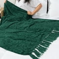 thumbnail image 4 of PAVILIA Emerald Green Chenille Blanket for Twin Size Bed, Soft Forest Green Knit Blanket with Tassel Fringe, Woven Knitted Decorative Blanket for Sofa Couch Living Room, Decor Gift, Twin 60x80, 4 of 8
