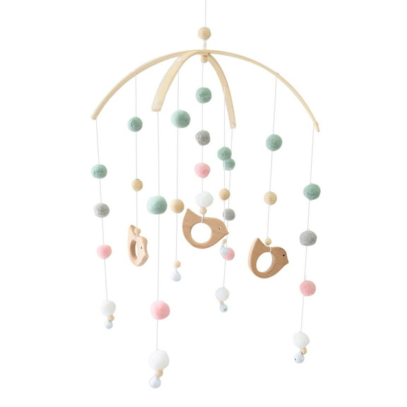 Wooden Crib Mobile Bed Bell – Felt Ball Wind Chime Hanging Baby Mobile, Nursery Decoration & Photography Prop