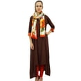 thumbnail image 2 of Bimba Rayon Brown Asymmetrical Hem Kurta With Scarf Designer Indian Clothing-26, 2 of 8