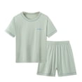 thumbnail image 3 of Ahuyic Toddler Kids Casual Fashion Outfits, Spring And Autumns Solid Color Top And Pants Set For Kids, Children's Short Sleeved Round Neck Top Set Elastic Waist Shorts Children's Summer Casual Set, 3 of 7