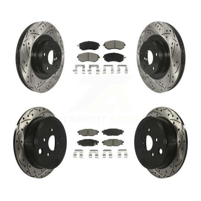 Transit Auto Front Rear Coated Drilled Slotted Disc Brake Rotors and Ceramic Pads Kit for Car Subaru Impreza Forester Outback Legacy KDC-100446