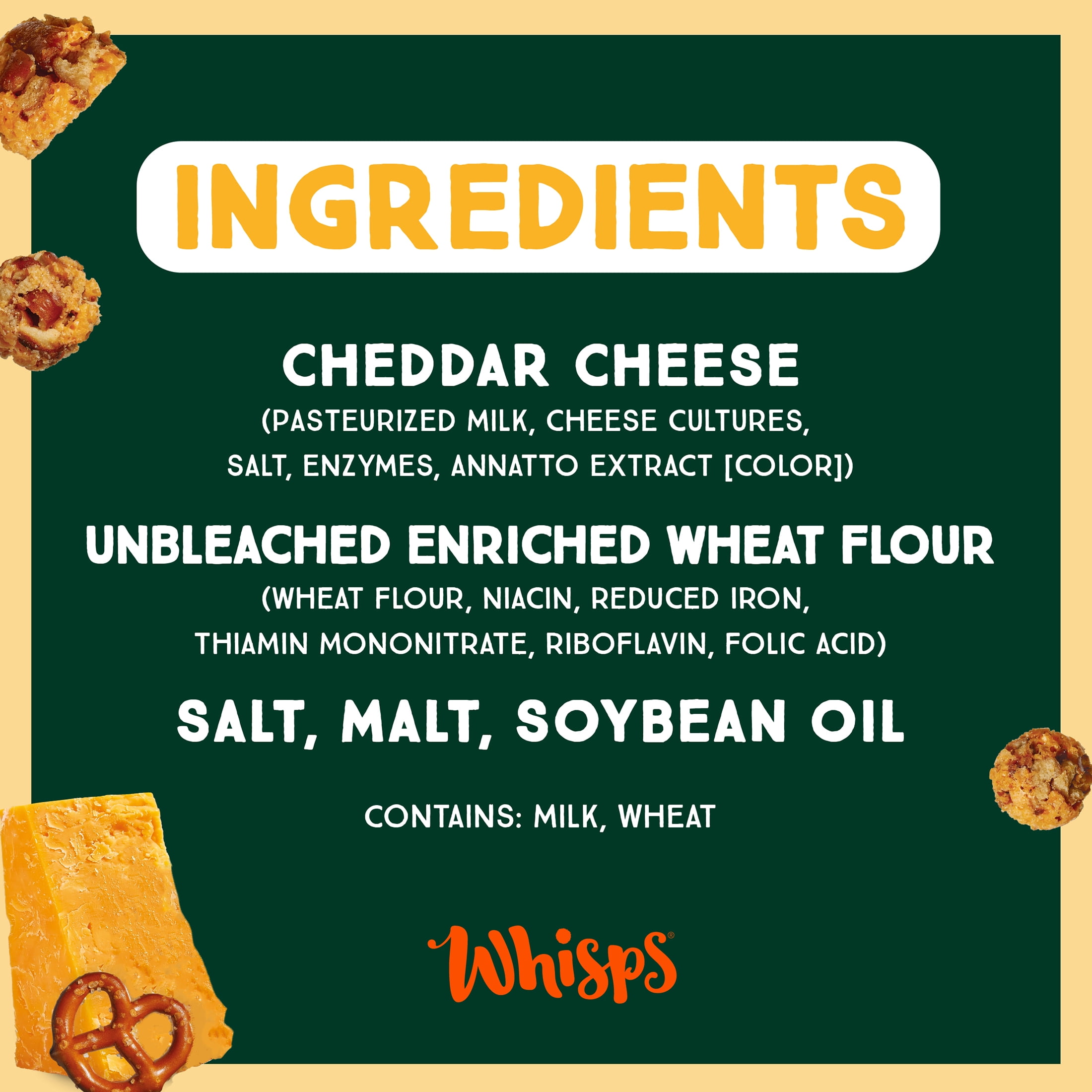 Whisps Cheddar Cheese & Pretzel Bites, Protein from 100% Cheese Single-Serve 100 Calorie Snack Packs, 0.7 oz, 6 Count