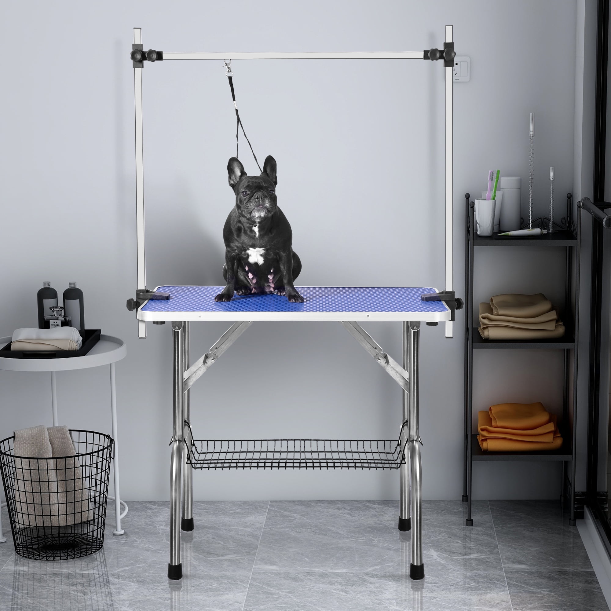 Pefilos 36" Folding Dog Pet Grooming Table for Medium Small Dogs Professional Portable Trimming Table with Arm/Noose/Mesh Tray, Blue Pefilos 36" Folding Dog Pet Grooming Table for Medium Small Dogs Professional Portable Trimming Table with Arm/Noose/Mesh Tray, Blue