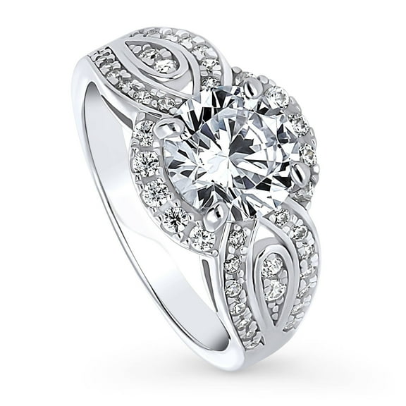 BERRICLE Sterling Silver Halo Wedding Engagement Rings Round Cut Cubic Zirconia CZ Statement Woven Ring for Women, Rhodium Plated Size 6.5