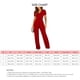 thumbnail image 4 of Mameluco, Mujeres Monos Cuello En V Cintura Alta Pierna Ancha Con Cinturón Para El Verano ANGGREK L rojo, 4 of 7