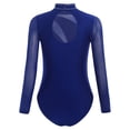 thumbnail image 4 of iiniim Kids Girls Gymnastics Leotard Long Sleeve Rhinestones Splice Mesh Dance Figure Skating Bodysuit Navy Blue 14, 4 of 7
