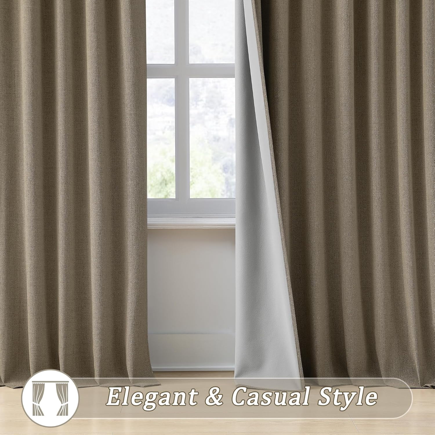 104 Inch Long Linen Blended Blackout Curtains 2 Panels Set,Custom Length Back Tab Pleated Look Drapes with Hooks,Linen Textured Window Curtains for Living Room Bedroom,50x104 in Long,Linen