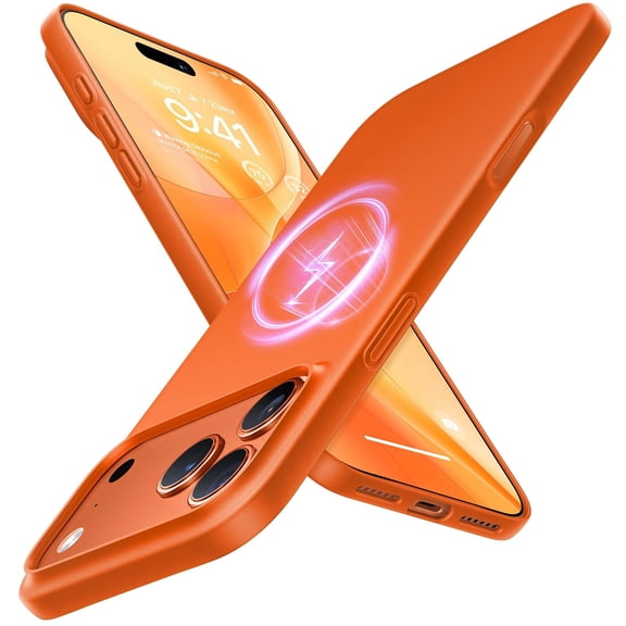 TORRAS Magnetic Slim Phone Case for Apple iPhone 17 Pro Max, MagSafe Compatible, Ultra-Thin Anti-Scratch Cover, Glossy Orange