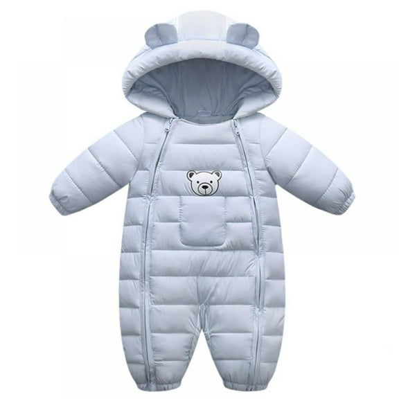Baby Boys Girs Clothes Winter Bear Ears Hooded Rompers Thick Cotton Warm Zipped One Piece Outfit Children Snowsuit ,0-12M