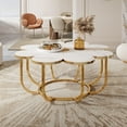 thumbnail image 3 of White and Gold Coffee Table, 39.37-Inch Modern Flower-Shaped Coffee Table with Faux Marble Tabletop, 3 of 7