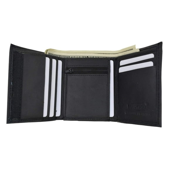 Mens Trifold Lambskin Wallet with Center Zipped Slot for Coins 564