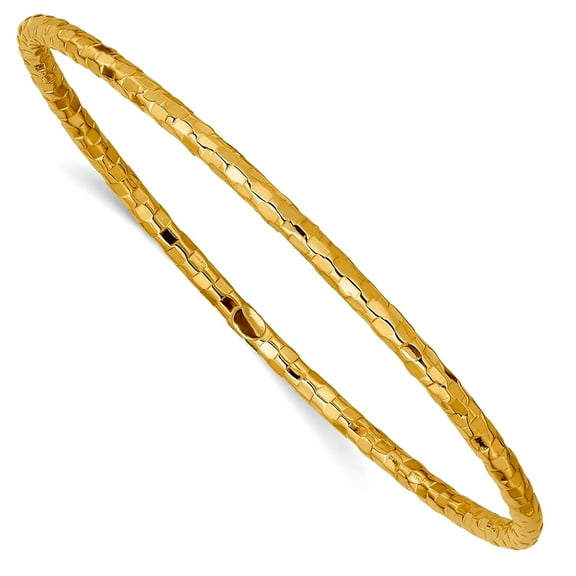 3mm 10k Solid Yellow Gold Polished Textured Slip-on Bangel Bracelet Link Bracelet for Women